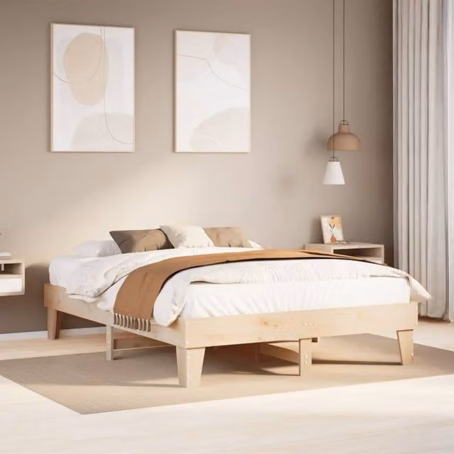 Berkfield Home King Size Solid Wood Pine Bed Frame in Natural, 150 x 200 cm – 1