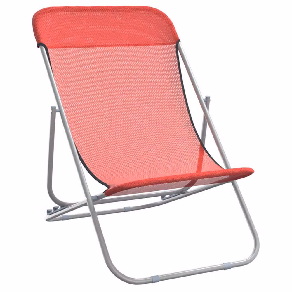 Berkfield Home Set of 2 Red Folding Beach Chairs with Textilene Fabric and Powder-coated Steel Frame – 3