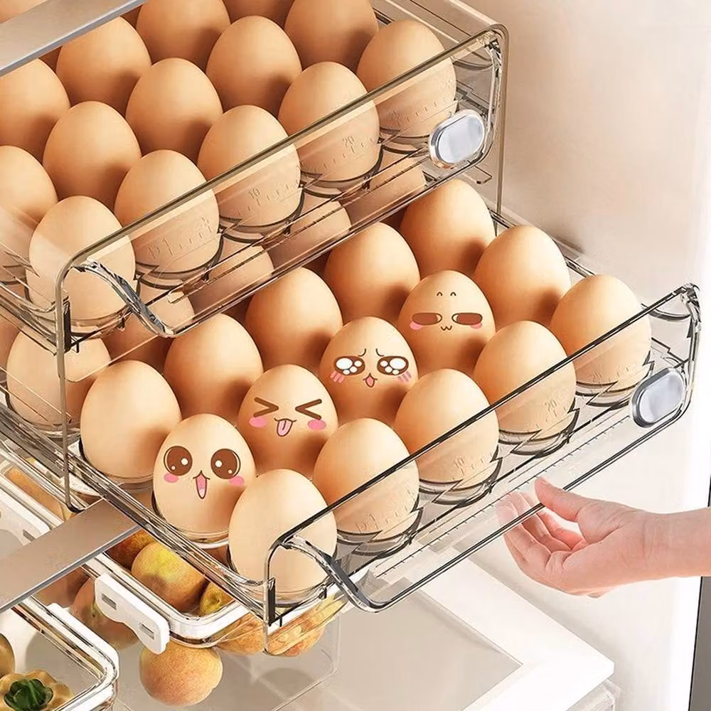 Kelvenix 2 Tier Egg Dispenser Holder and Fridge Organiser in Transparent Acrylic – 3