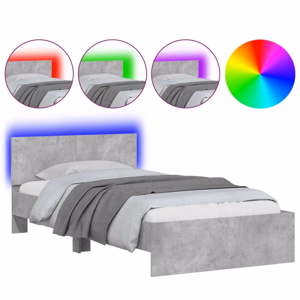Berkfield Home Durable Engineered Wood Bed Frame with Under-Bed LED Lighting, Concrete Grey, W/D/H: 100 x 200 x 70 cm – 2