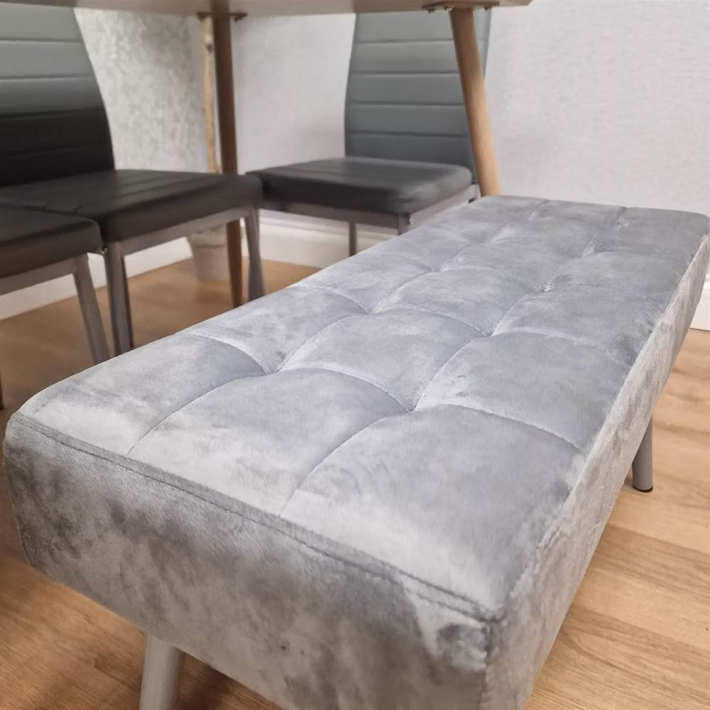 Kosy Koala Modern Brown Wooden Dining Table Set with 4 Grey Chairs and 1 Grey Bench – 2