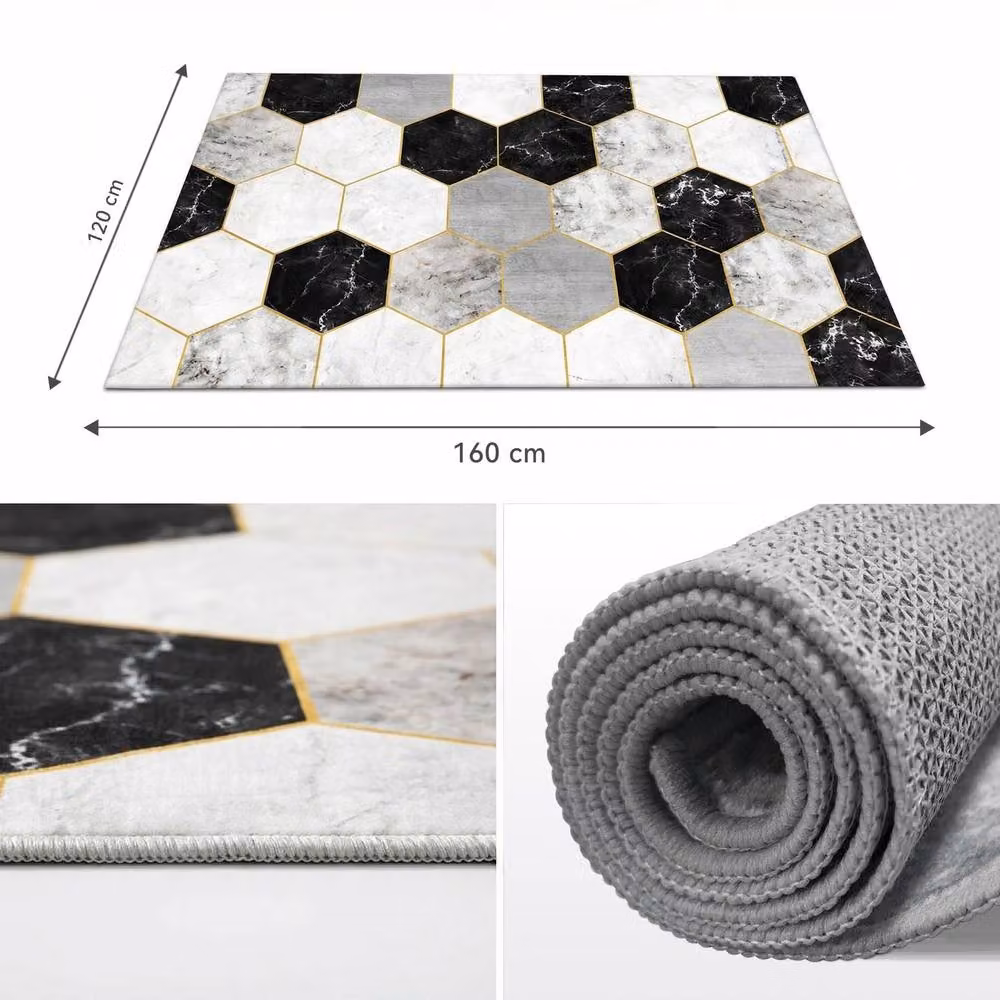 MCC Direct Modern Abstract Rectangular Microfibre Rug in Black, W/D/H: 280 x 200 cm – 7