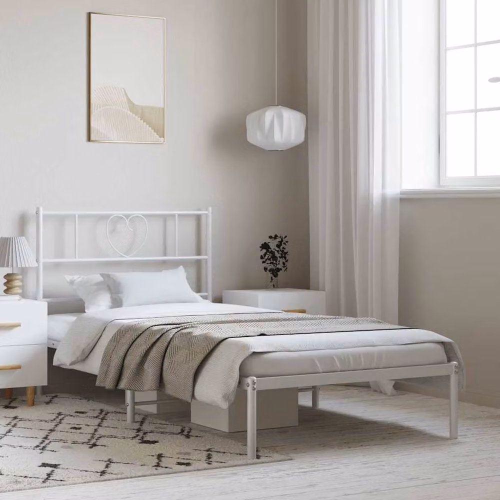 Berkfield Home Metal Bed Frame with Headboard in White W/D/H: 105 x 190 x 90 cm – 2