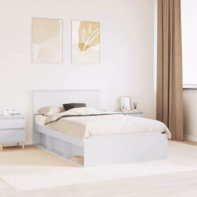 Berkfield Home White Engineered Wood Bed Frame with Headboard W/D/H: 120 x 200 cm