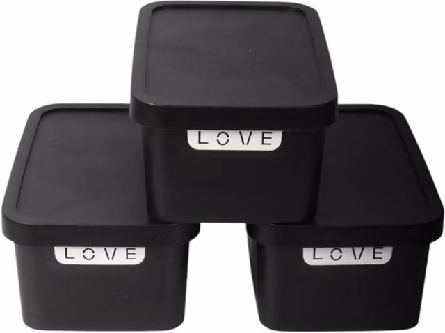 PAWNORA Pack of 3 Black Plastic Storage Boxes with Lid, 7.5L each