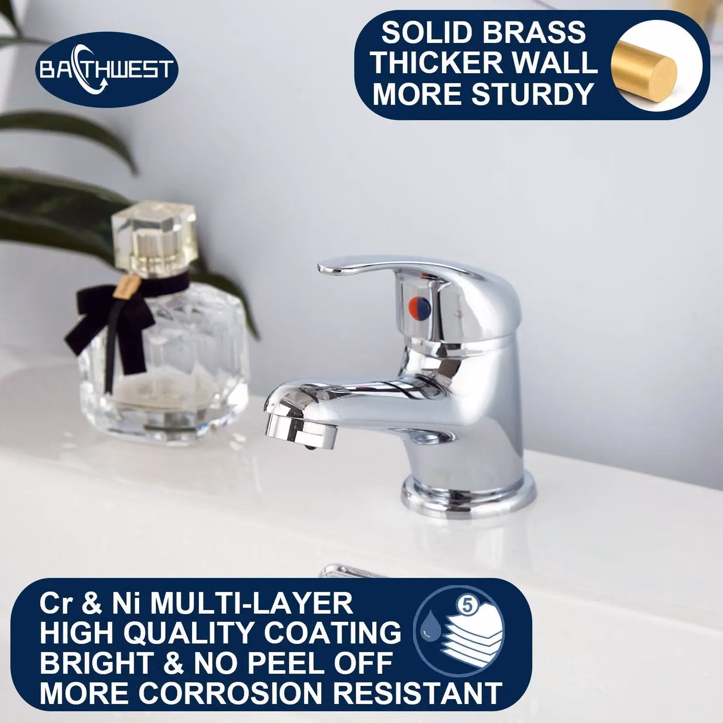 BATHWEST Single Lever Bathroom Basin Mixer Tap with Pop-Up Waste in Silver Chrome – 2