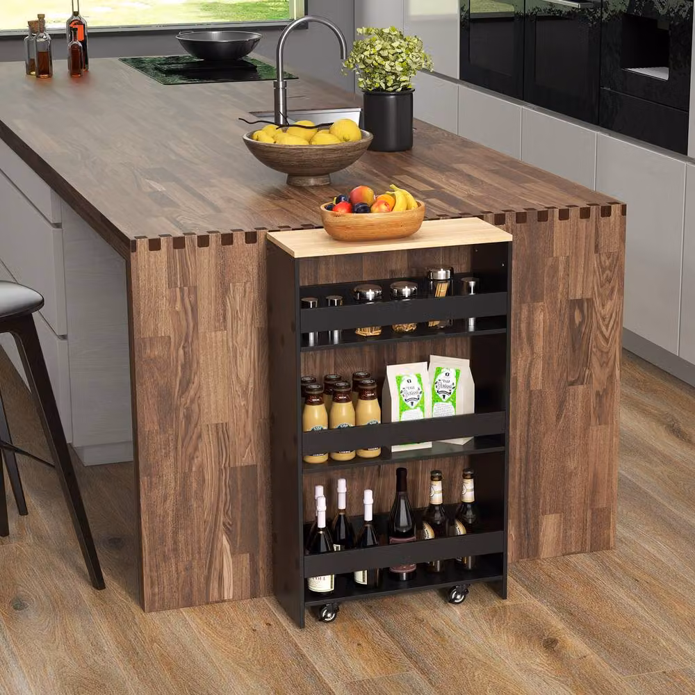 Gymax 4-Tier Slim Rolling Kitchen Storage Cart with Castors, Black – 5