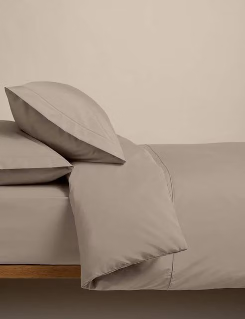 M&S Egyptian Cotton 230 Thread Count Plain Duvet Cover Set, Beige, W: 140 cm, H: 200 cm