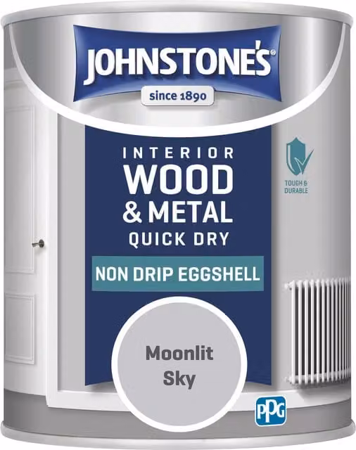 Johnstone's Quick Dry Water Based Eggshell Paint for Interior Wood and Metal, Moonlitsky Grey, 0.75 l – 1
