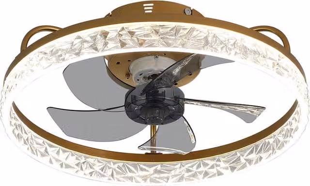 Living Star Modern Round Crystal Ceiling Fan with Light in Gold/Brass
