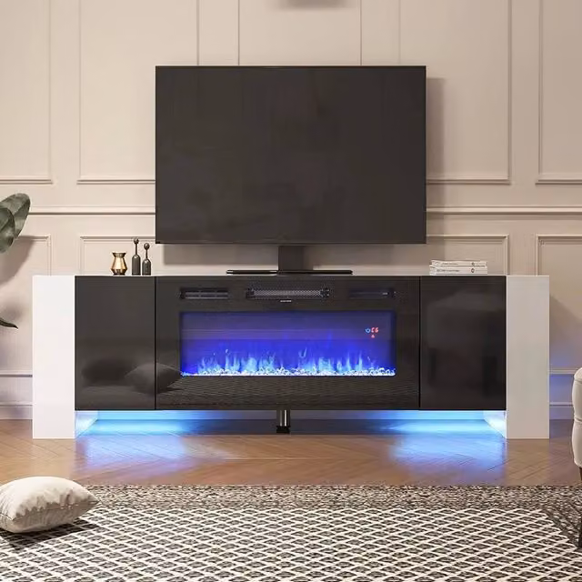 FORGEVIO Black Modern Glossy TV Stand Unit Cabinet – 1