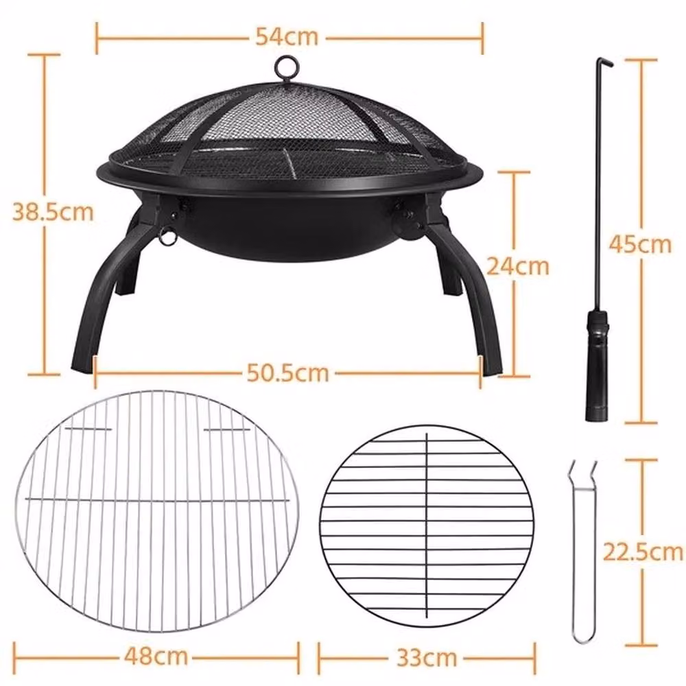 Kelvenix Black Metal Foldable Wood Burning Fire Pit Bowl W/D/H: 54.0 x 38.5 x 38.5 cm – 2