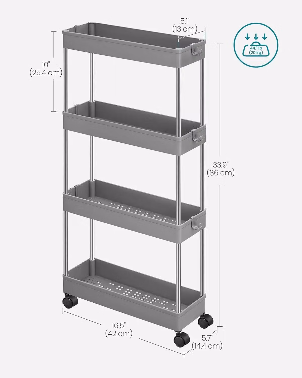 SONGMICS 4 Tier Rolling Storage Trolley in Grey – 2