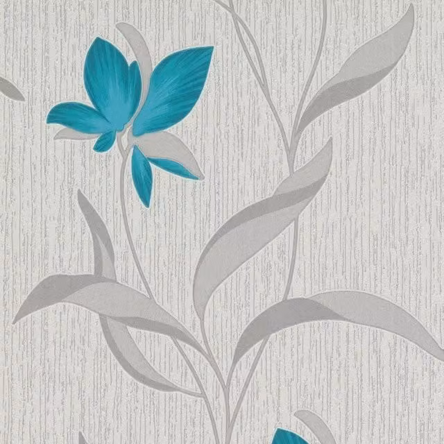 Erismann Fleur Botanical Floral Textured Vinyl Wallpaper in Petrol Blue