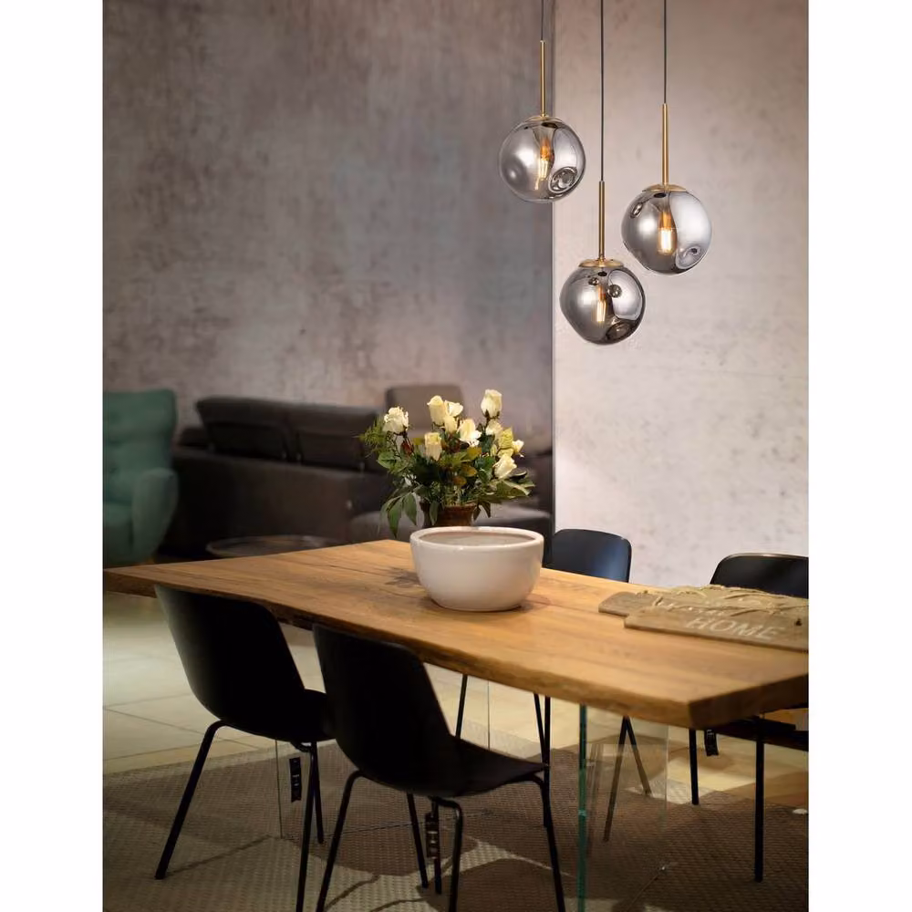 Nova Luce Spada 3 Light Cluster Pendant Lamp in Gold, Grey and Black with Glass and Metal Spheres – 2