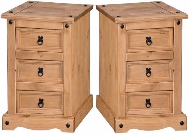 FORGEVIO Rustic Natural Pine 3 Drawer Bedside Cabinet and Narrow End Table – 1