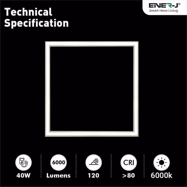 ENER-J 40W Border Line LED Light Panel, 6000K Cool White, 4000 Lumens, White, W/D: 60 x 60 cm – 1