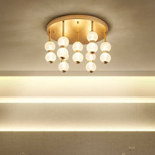 Wyld and Coco Round Pendant Light with Gold Metal Frame and Transparent Glass Shade, Integrated Warm White LED 3000K – 1