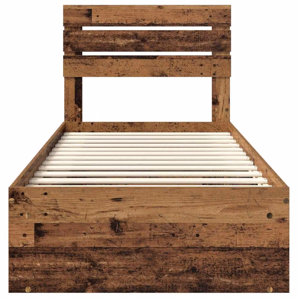 Berkfield Home Bed Frame with Headboard in Old Wood Brown, Solid Pine and MDF, W/D/H: 90 x 200 cm – 4