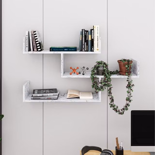 Decortie Tibet Modern Wall Mounted Bookcase Display Unit in White