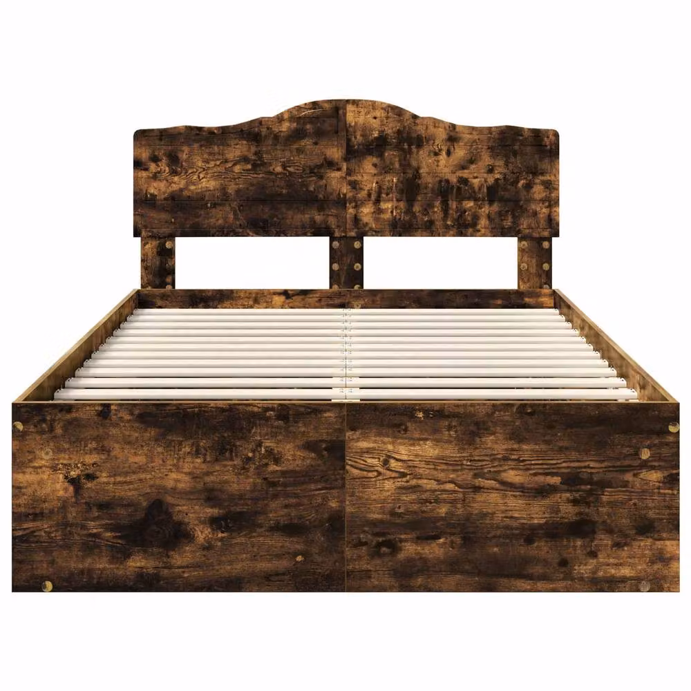 Berkfield Home Smoked Oak Bed Frame in Brown, Solid Pine Wood, W: 120 cm, L: 200 cm – 3