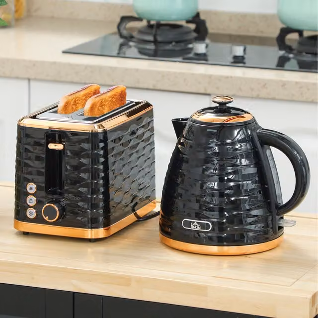 HOMCOM Kettle and 2 Slice Toaster Set in Black