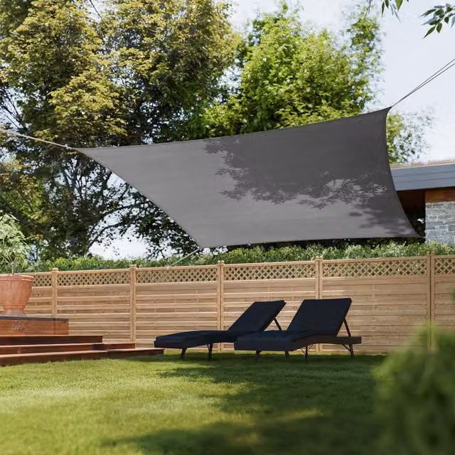tectake Rectangular Grey Shade Sail with UV Protection UPF 50 and Water-Repellent HDPE Material, W: 400 cm, D: 400 cm