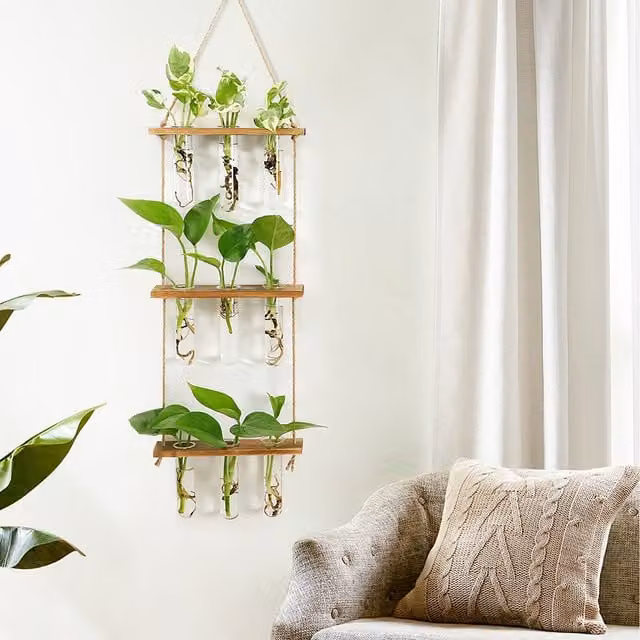 Lifeideas 3-Tier Wall-Mounted Glass Vases in Transparent and Brown