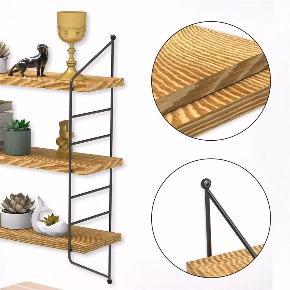 KORVIXA 3-Tier Metal Wire Wall Mounted Floating Shelves in Brown, W/H: 100 x 100 cm – 2