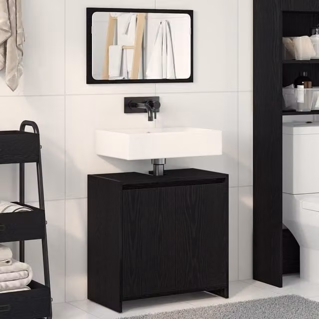 Berkfield Home Black Oak Bathroom Cabinet with Mirror, W/D/H: 60 x 33 x 61 cm
