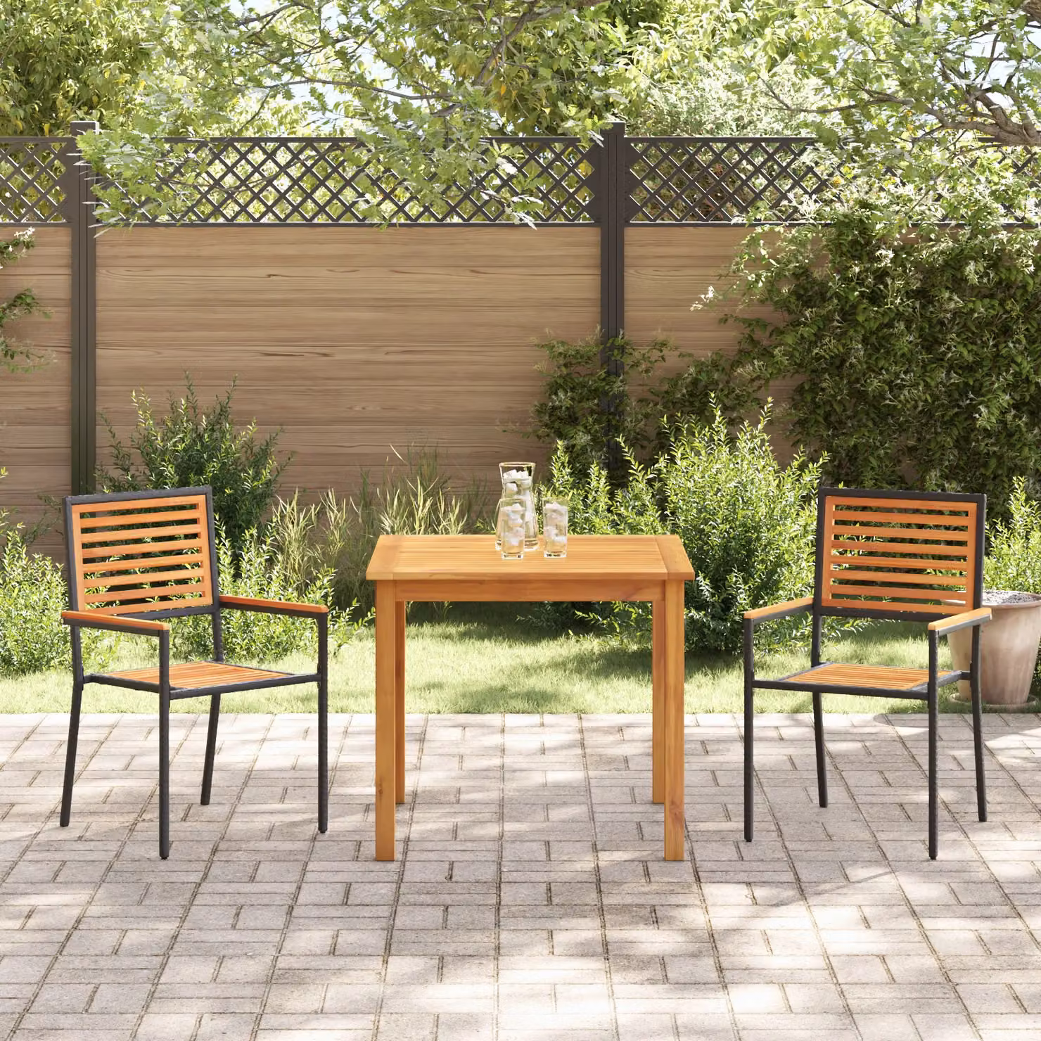 Berkfield Home 3 Piece Black Poly Rattan and Acacia Wood Garden Dining Set – 3