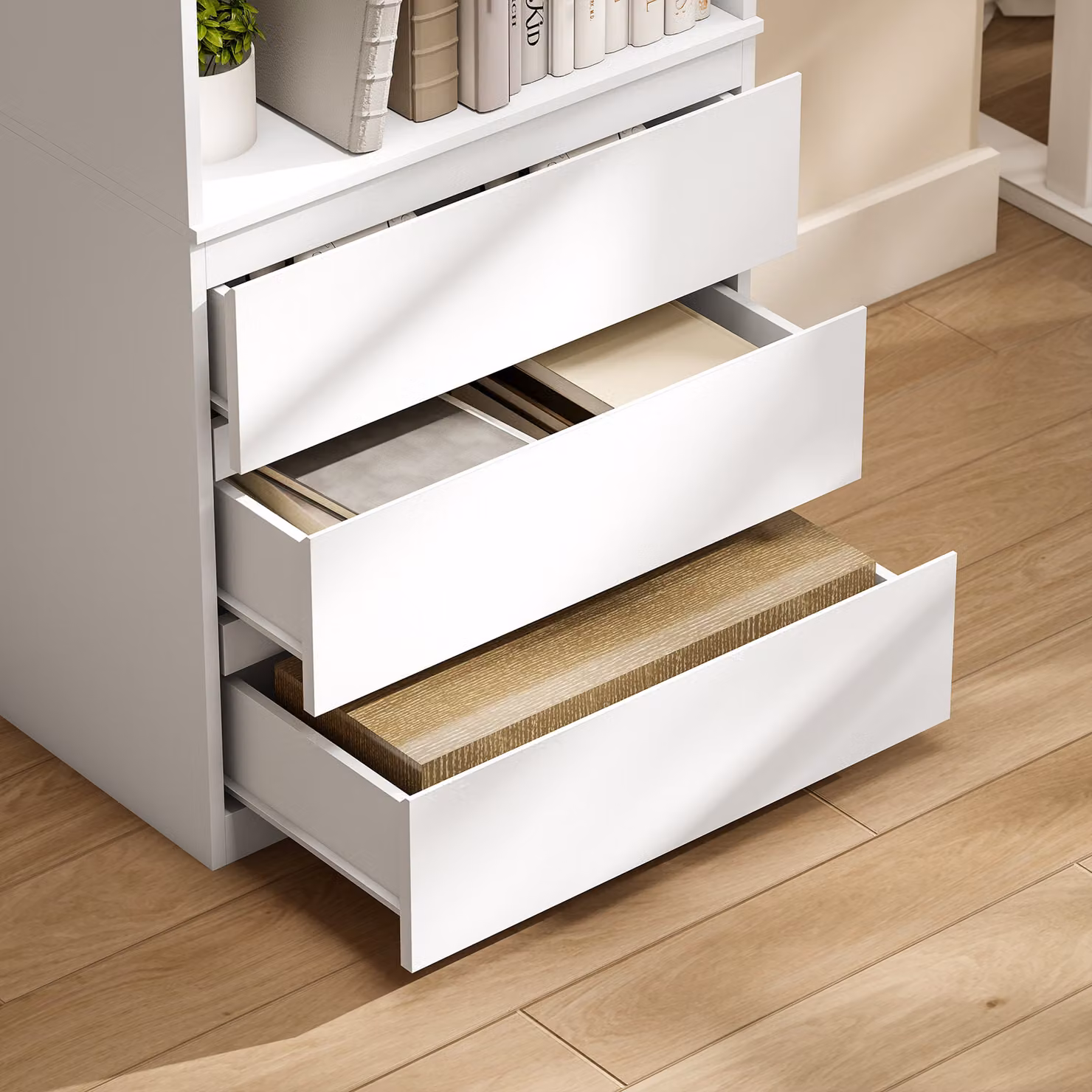 HOMCOM White Tall Bookcase with Shelves and Drawers, Height: 180 cm – 4