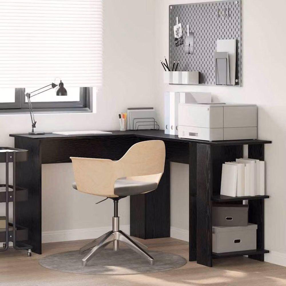 Berkfield Home Modern Black Oak Corner Desk with Storage Shelf, Black – 2