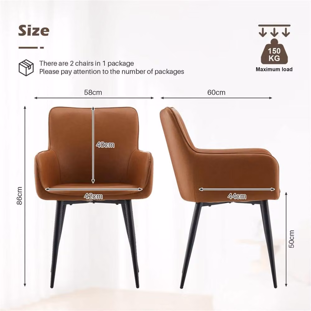 SPETLEK Set of 2 Brown PU Leather Dining Chairs with Metal Legs – 2