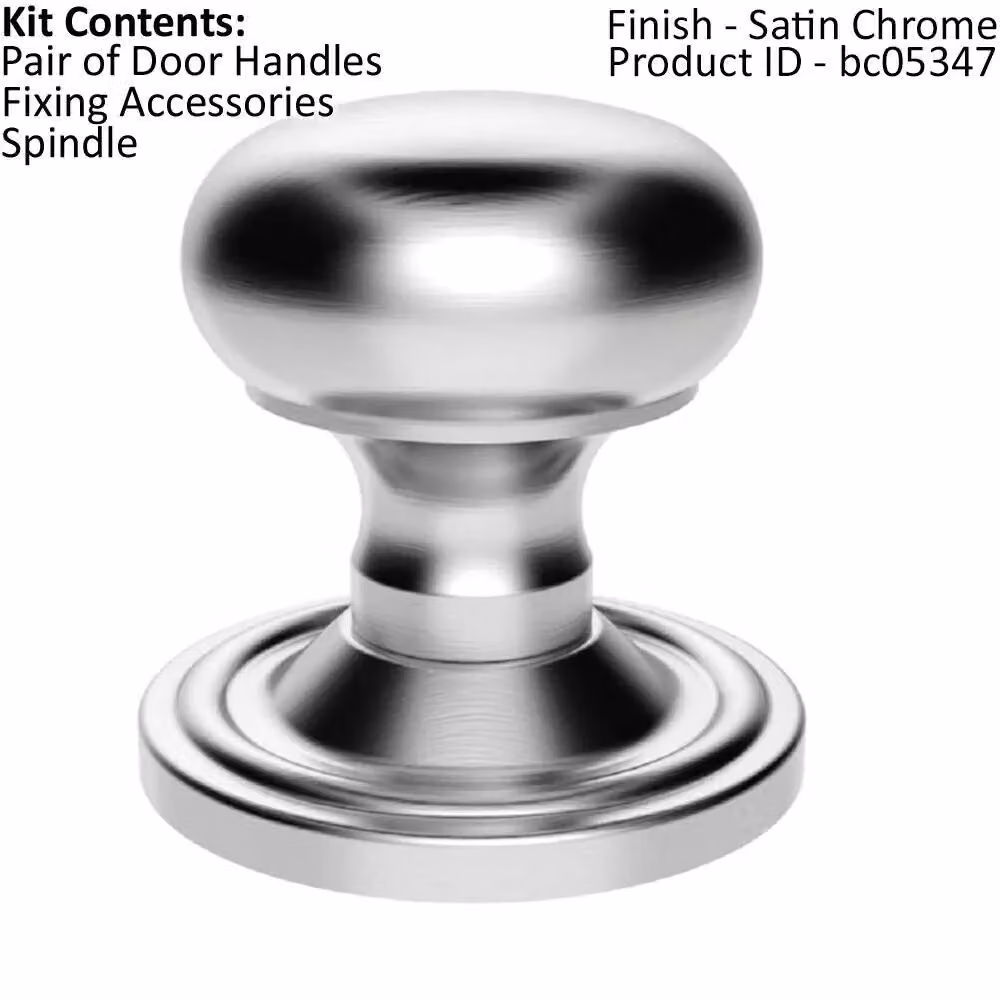 Loops Mushroom Mortice Door Knob Pair with Concealed Rose in Satin Chrome, 59mm Diameter – 2