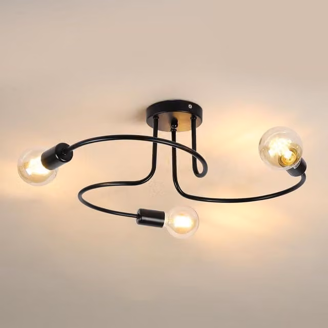 COMELY Industrial Semi-Flush Ceiling Light in Black with E27 Socket – 1