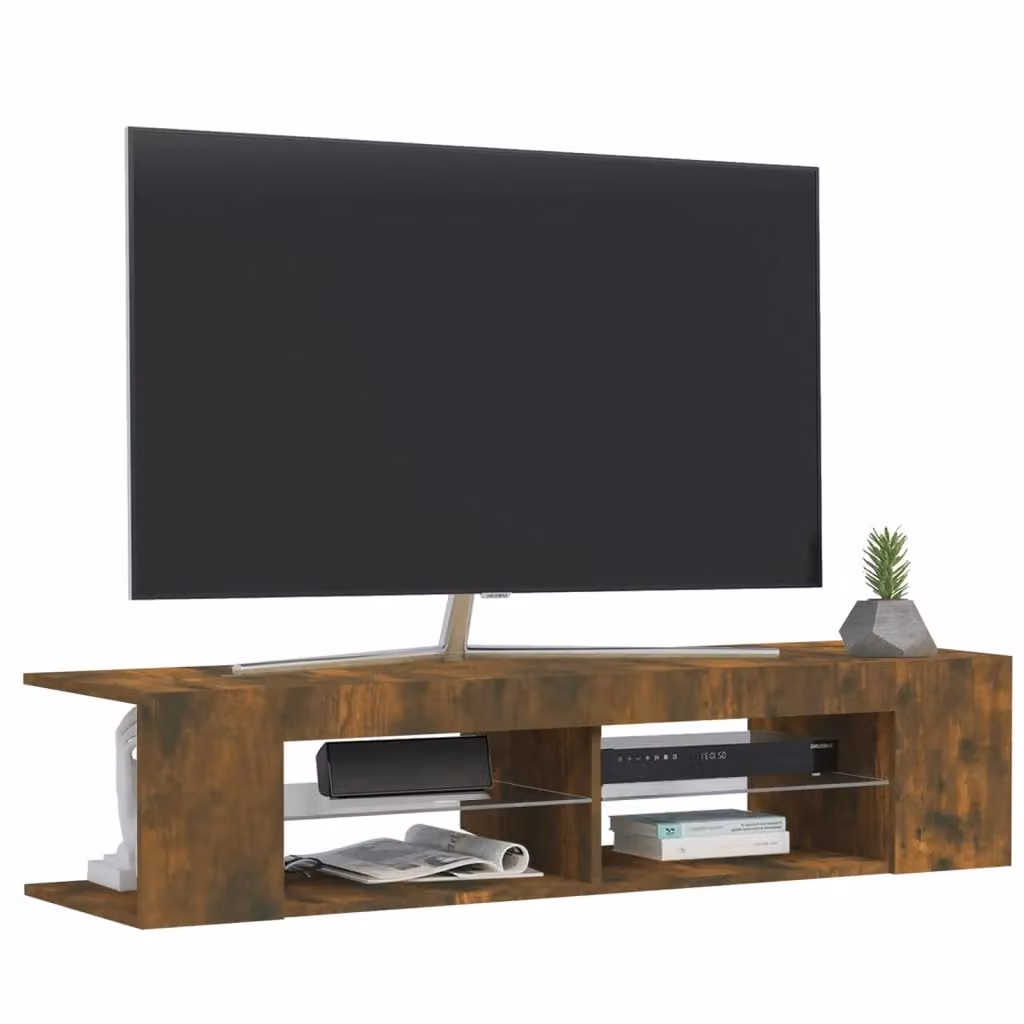 Berkfield Home Modern TV Cabinet with LED Lights in Smoked Oak Brown, W/D/H: 135 x 39 x 30 cm – 3