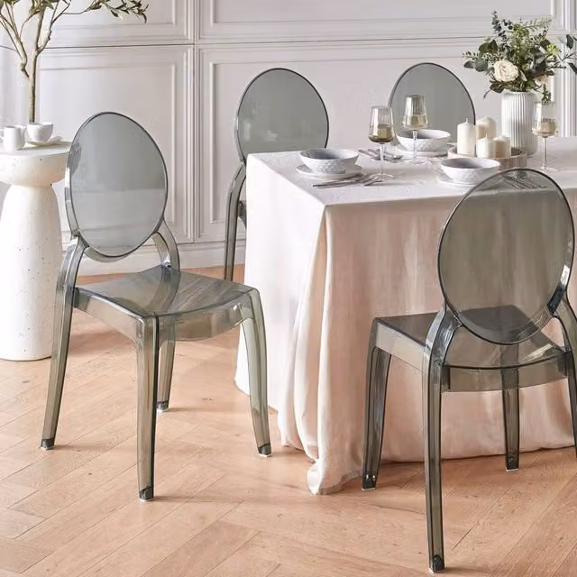 Wyld and Coco Set of 4 Black Transparent Polycarbonate Dining Chairs – 1