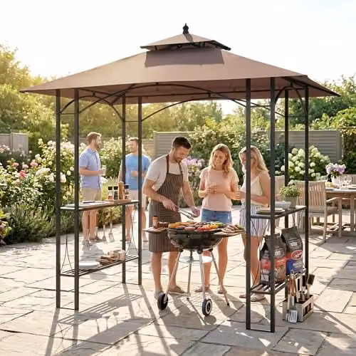 Outsunny BBQ Tent Canopy Gazebo in Brown, W: 250 cm, D: 150 cm, H: 255 cm – 5