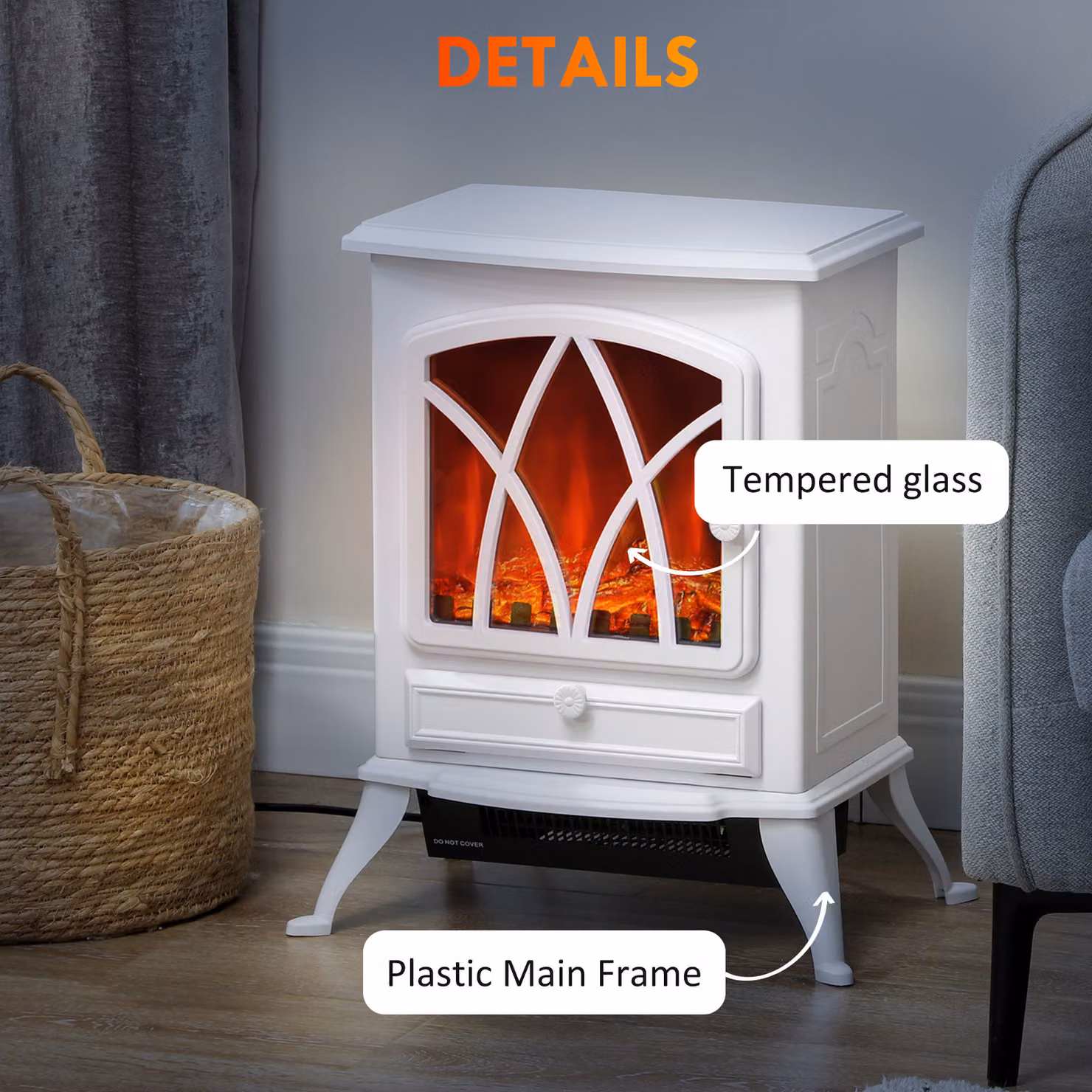 HOMCOM Vintage Electric Fireplace Heater, 2kW, White – 6
