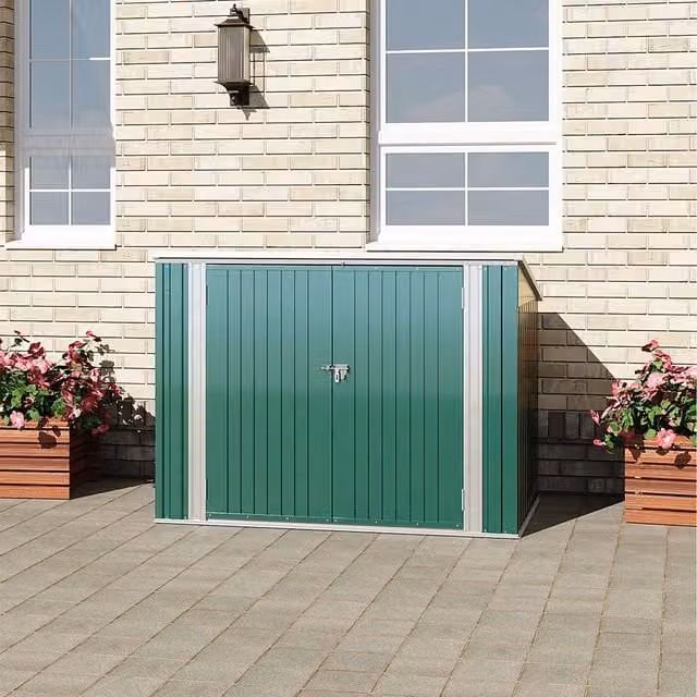Livingandhome Green Steel Metal Lean-to Garden Shed with Single Door and Hinged Lid
