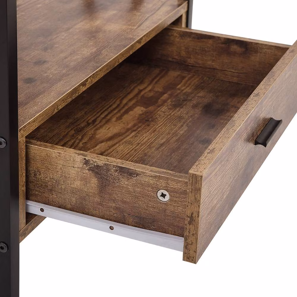 Wyld and Coco Industrial Console Table and TV Stand in Dark Brown with Metal X-Frame, 3 Shelves and 1 Drawer – 6