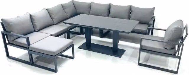 Fimous 9 Seater Outdoor Garden Furniture Set in Dark Grey with Corner Sofa, Big Footstool, Chairs and Height Adjustable Dining Table – 1