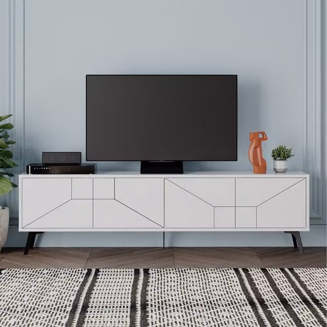 Decortie Dune Modern Geometric TV Unit Multimedia Centre in White, 2 Pack, 180cm – 1