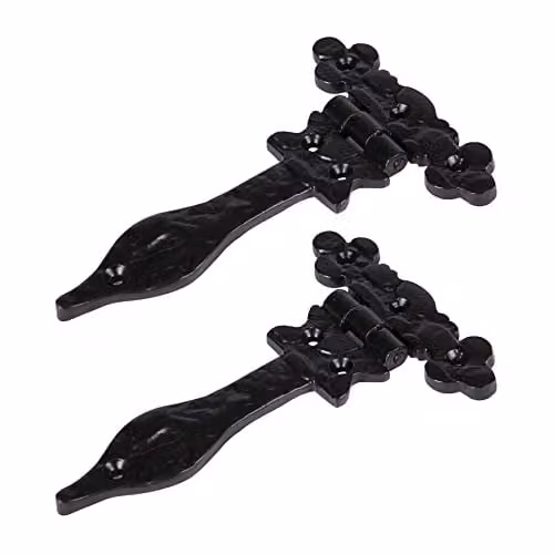 Hammer and Tongs Ornate Iron T-Hinge in Matt Black, Pack of 2