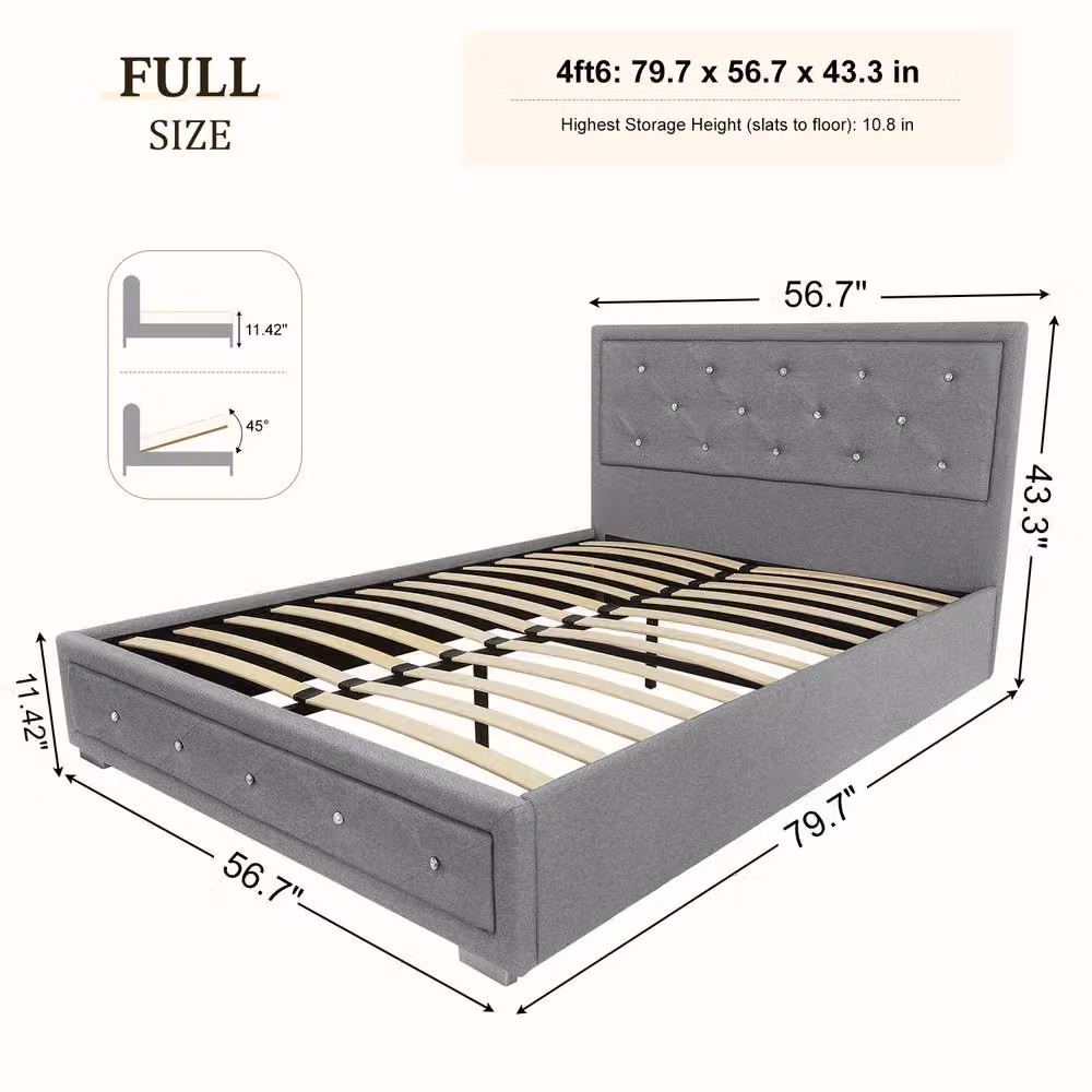 Comfy Living Ltd Grey Fabric Ottoman Bed Frame with Lift Up Base, W/D/H: 140 x 200 cm – 6
