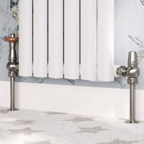 UK Radiators Derry Traditional Angled Thermostatic Radiator Valve and Lockshield Set in Pewter – 2