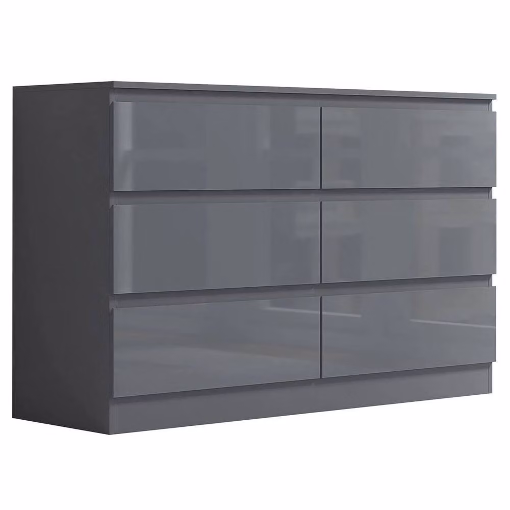 FLAVORA Grey Gloss 6 Drawer Large Deep Chest of Drawers Sideboard with Matt Frame W/D/H: 100 x 100 x 100 cm – 2