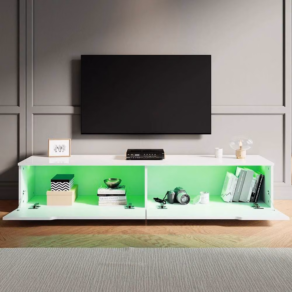 ERGOVEXA White Glossy Floating TV Stand Modern Wall Mounted MDF Storage Unit W/D/H: 35.0 x 35.0 x 30.0 cm – 2