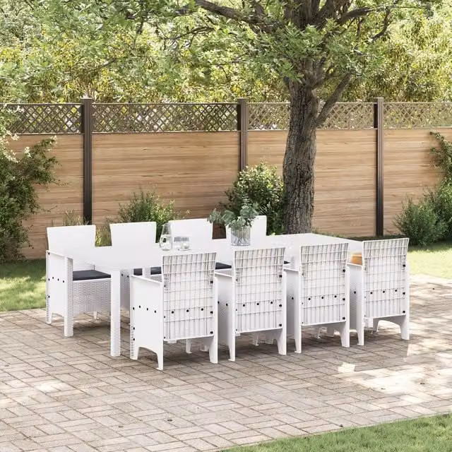 Berkfield Home 9-Piece White Rattan and Metal Garden Dining Set